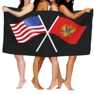 ADOSIA American and Montenegro Flag Beach Towel 32x52in Oversized Soft Absorbent Beach Towel