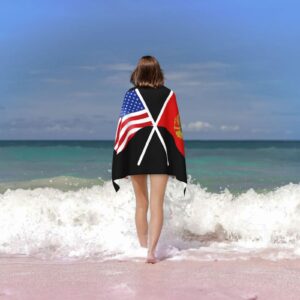 ADOSIA American and Montenegro Flag Beach Towel 32x52in Oversized Soft Absorbent Beach Towel