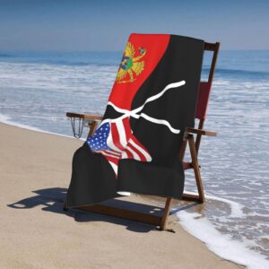 ADOSIA American and Montenegro Flag Beach Towel 32x52in Oversized Soft Absorbent Beach Towel