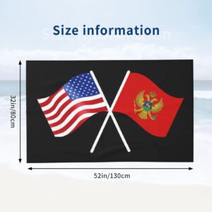 ADOSIA American and Montenegro Flag Beach Towel 32x52in Oversized Soft Absorbent Beach Towel