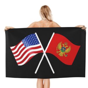 ADOSIA American and Montenegro Flag Beach Towel 32x52in Oversized Soft Absorbent Beach Towel