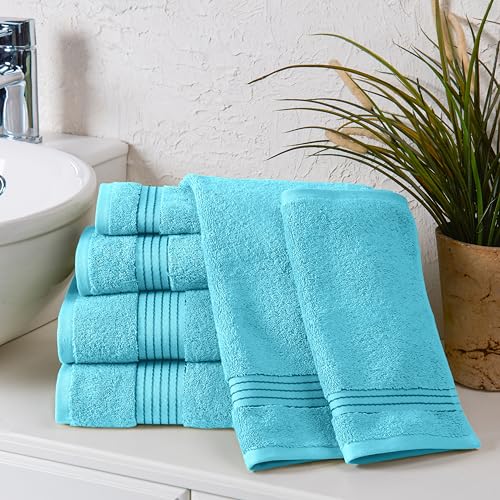 Elegant Comfort Premium Cotton 6-Piece Towel Set, includes 2 Washcloths, 2 Hand Towels and 2 Bath Towels, 100% Turkish Cotton - Highly Absorbent and Super Soft Towels for Bathroom, Aqua