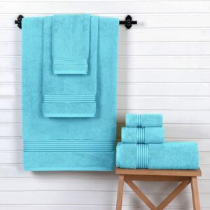 Elegant Comfort Premium Cotton 6-Piece Towel Set, includes 2 Washcloths, 2 Hand Towels and 2 Bath Towels, 100% Turkish Cotton - Highly Absorbent and Super Soft Towels for Bathroom, Aqua