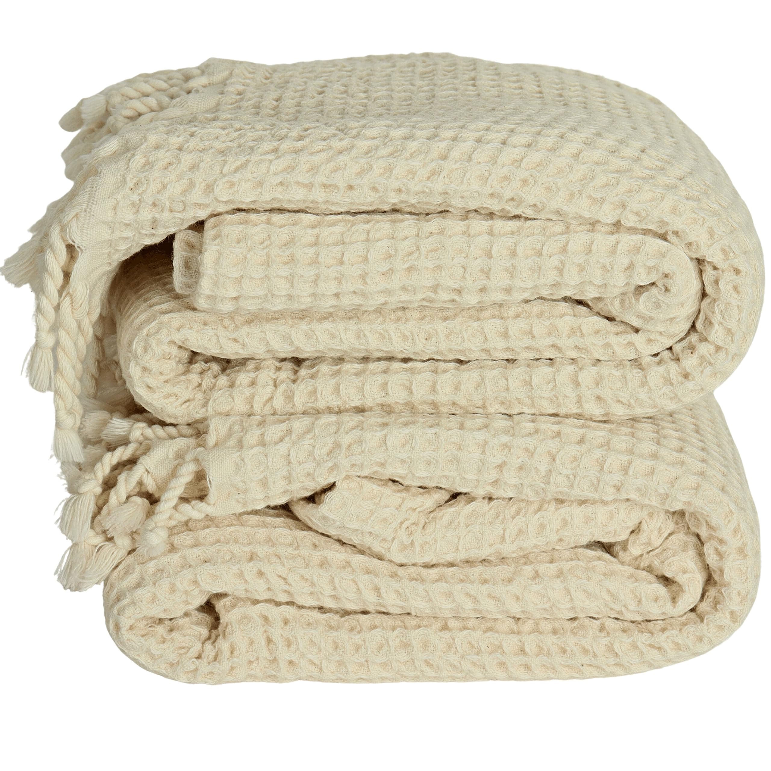 PÜSKÜL - Waffle Weave Ultra Soft Cotton Turkish Beach Towels 67X33 Inches 2-Pack (Natural, 2)