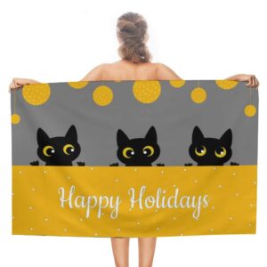 three black cute cat microfiber absorbent lightweight beach towels fast dry oversized sand free beach blanket 31x51in for swimming camping travel gym and yoga