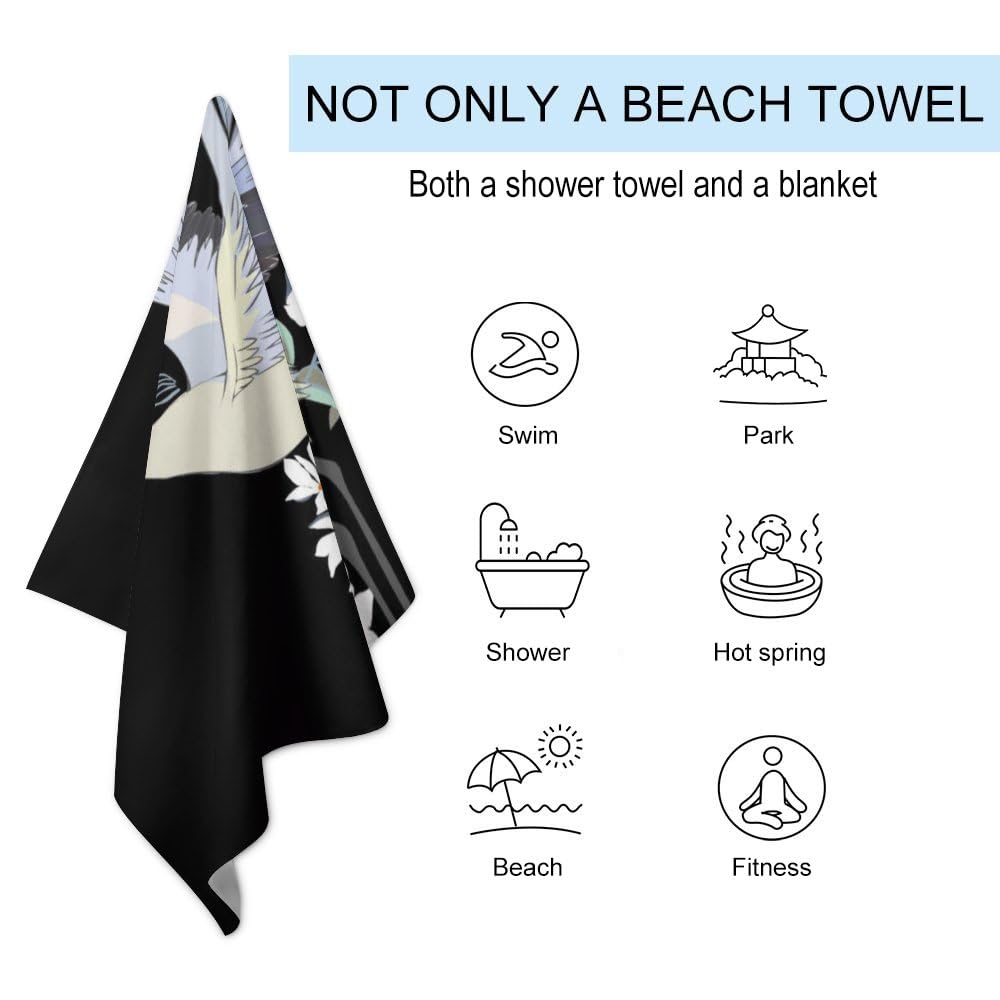 Bird Crane White Stork Microfiber Absorbent Lightweight Beach Towels Fast Dry Oversized Sand Free Beach Blanket 31x51in for Swimming Camping Travel Gym and Yoga