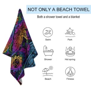 ZHIMI Beach Towels Oversized Magic Purple Blue Dragonfly Sun Face Hand Bath Towel Pool Towels Microfiber Absorbent Sand Free Quick Dry Towels for Bathroom Gym Camping Women Men 31x51Inch