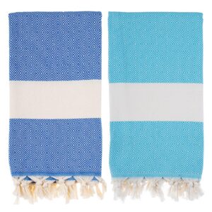 |Pack Of 2 | Turkish Peshtemal, Beach Towel 100% Organic Cotton Prewashed Oversized 40x70 Sand Free Beach Towels Bath Towels Extra Large for Bath Beach Pool Spa Sauna Gym Yoga Light (Blue Turquoise)