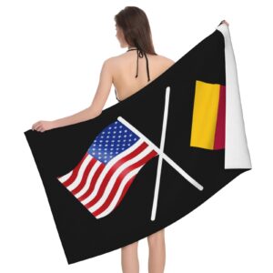 ADOSIA American and Belgium Flag Beach Towel 32x52in Oversized Soft Absorbent Beach Towel