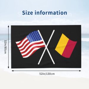 ADOSIA American and Belgium Flag Beach Towel 32x52in Oversized Soft Absorbent Beach Towel