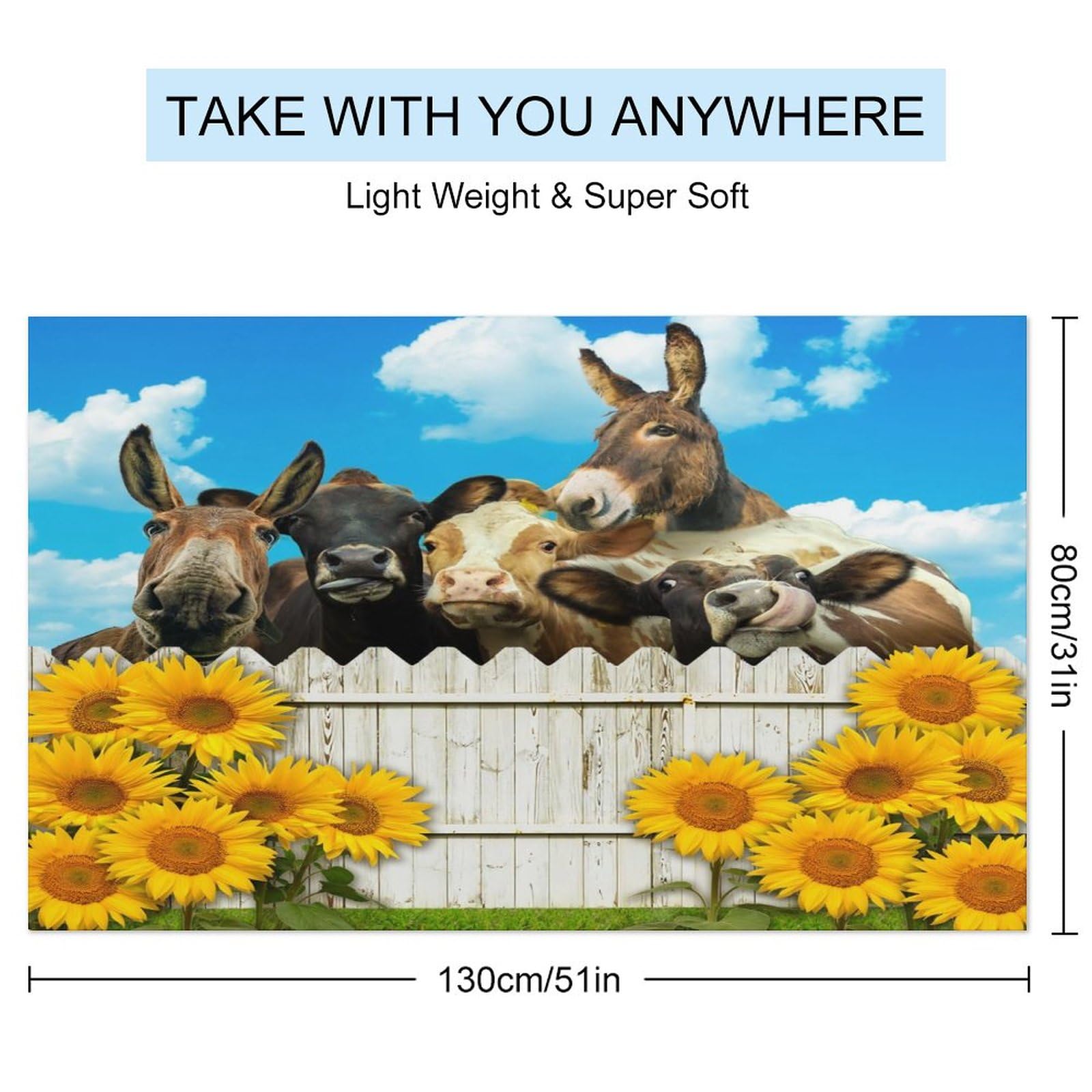 Brebasf Funny Farm Animal Oversized Lightweight,Extra Large Soft Beach Towels Rustic Farmhouse Cow Donkey Abstract Sunflower Sauna Beach Gym 51W x31L