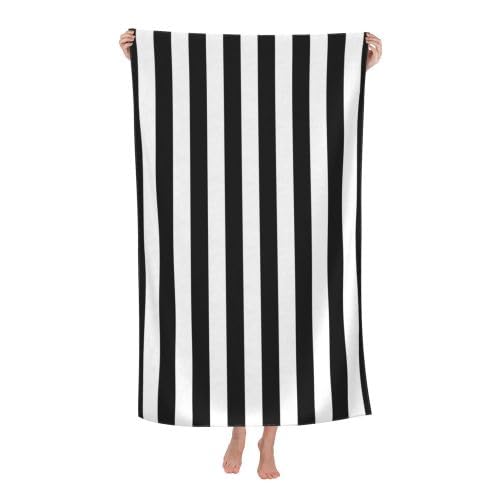 Zeraoke Black & White Stripe Print Soft Beach Blanket, Microfiber Beach Towels for Adults,Super Absorbent Compact Quick Dry Bath Towel, Oversized Shawl Beach Towels for Women Men 32" X 52"