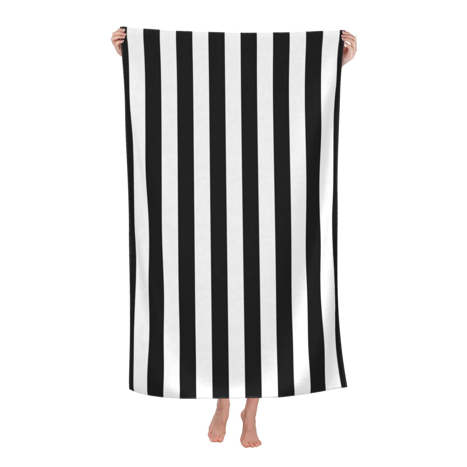 Zeraoke Black & White Stripe Print Soft Beach Blanket, Microfiber Beach Towels for Adults,Super Absorbent Compact Quick Dry Bath Towel, Oversized Shawl Beach Towels for Women Men 32" X 52"