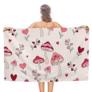 zhimi beach towels oversized pink mushroom heart leaves hand bath towel pool towels microfiber absorbent sand free quick dry towels for bathroom gym camping women men 31x51inch