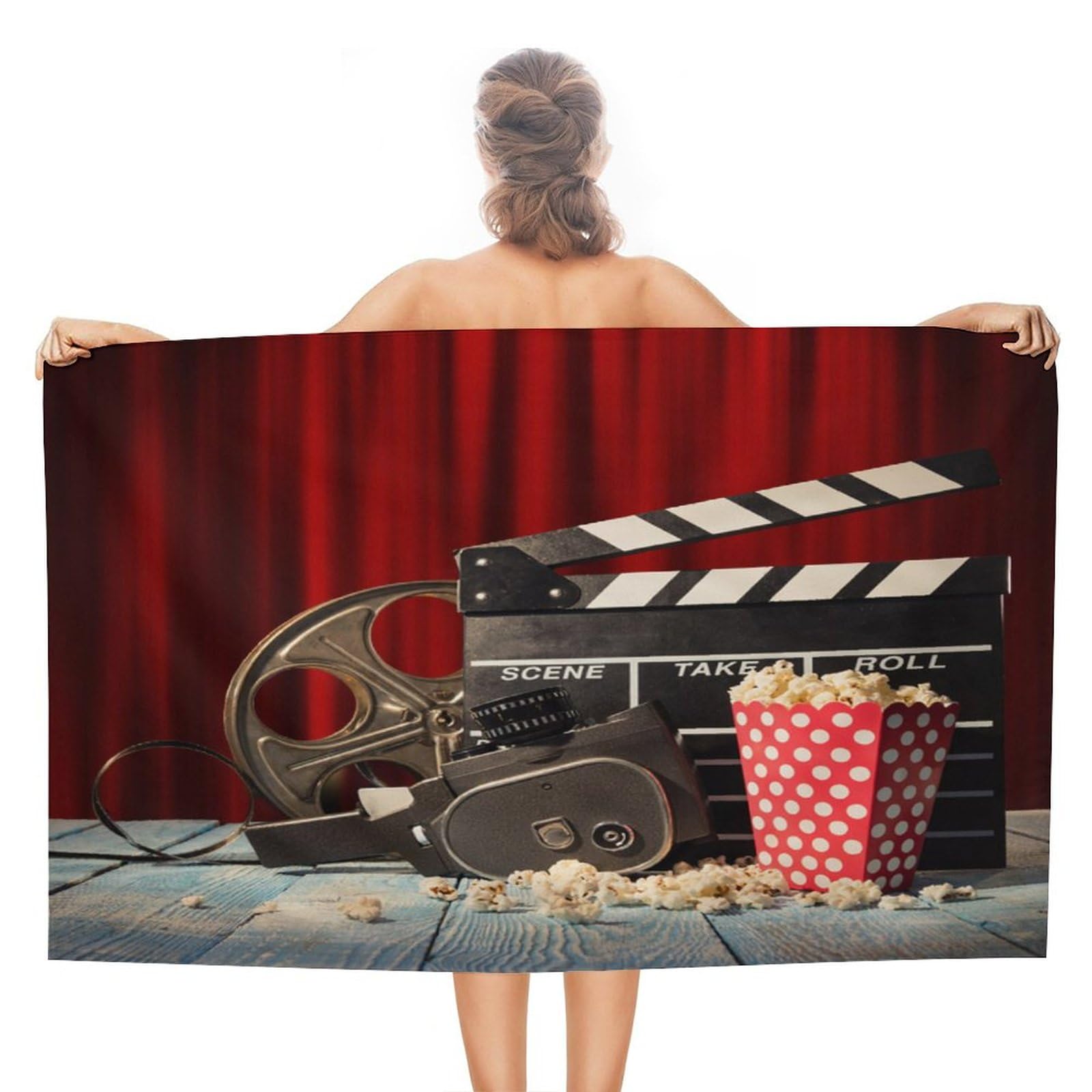 Brebasf Rustic Movie Theater Theme Oversized Lightweight,Extra Large Soft Beach Towels Abstract Cinema Movie Popcorn Red Print Sauna Beach Gym 51W x31L