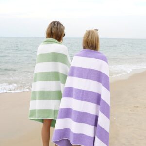 CLOWOOD Plush Oversized Beach Towel - Cotton 40 x 72 Inch Large Thick Purple Striped Cabana Pool Swimming Towel