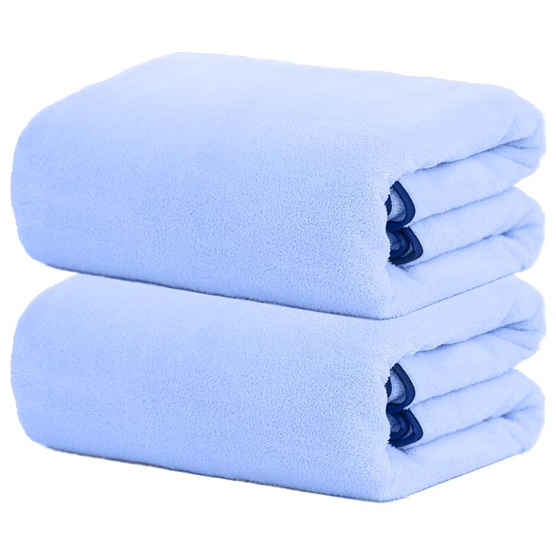 NEYLIM Luxurious Jumbo Bath Sheet,35x70 inches Extra Large Bath Towel Sheets, Quicker to Dry, Super Absorbent, Oversized BathBathroom Towels, Will not Fade and Drop Hairs(Pack of 2) (Blue Bath Towel)