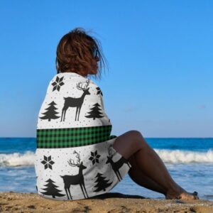 TsingZa Oversized Bath Towels for Bathroom 1 Piece, Large Bath Sheet Soft Absorbent Christmas Deer Buffalo Green, Quick Dry Beach Towels Shower Towels Pool Swimming 51”x30”
