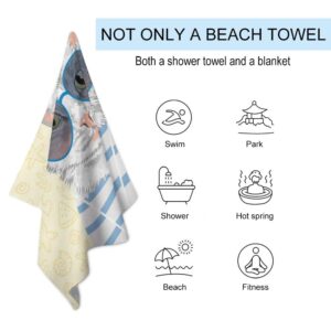 Stylized Portrait Cat Microfiber Absorbent Lightweight Beach Towels Fast Dry Oversized Sand Free Beach Blanket 31x51in for Swimming Camping Travel Gym and Yoga