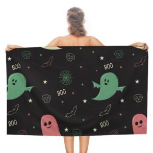 Halloween Colored Ghost Microfiber Absorbent Lightweight Beach Towels Fast Dry Oversized Sand Free Beach Blanket 31x51in for Swimming Camping Travel Gym and Yoga