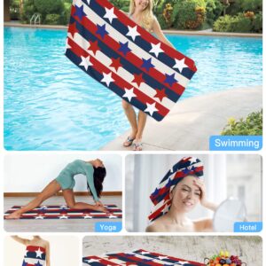 Gsypo Microfiber Beach Towel Oversized 31”x63”, Independence Day USA Falg Red Blue White Stripes Swimming Pool Towels for Adult, Absorbent Sand Free Lightweight Beach Towels for Beach Bath Yoga Hotel