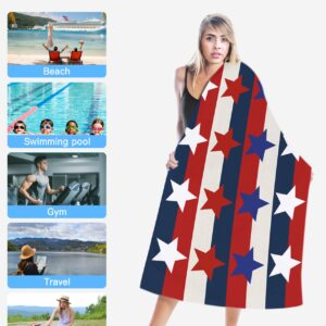 Gsypo Microfiber Beach Towel Oversized 31”x63”, Independence Day USA Falg Red Blue White Stripes Swimming Pool Towels for Adult, Absorbent Sand Free Lightweight Beach Towels for Beach Bath Yoga Hotel