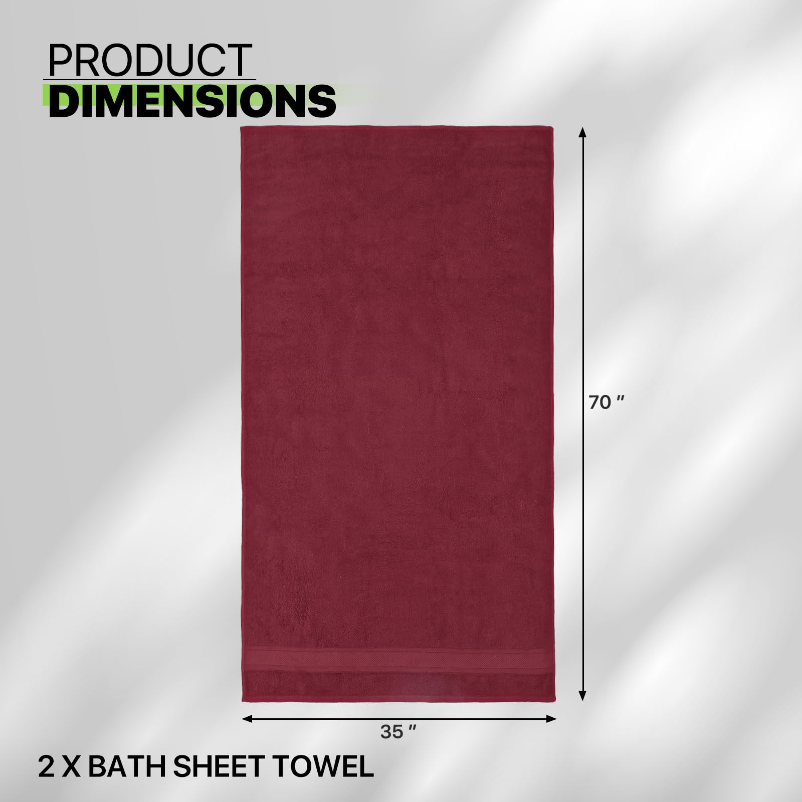 Magshion Extra Large Cotton Bath Sheet for Bathroom Adults Oversized Quick-Dry Bath Sheet Towels Set of 2,Burgundy