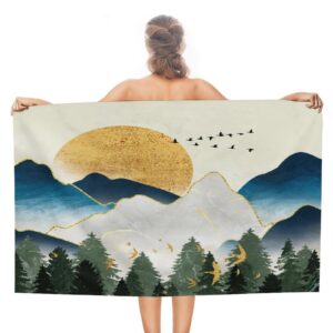 brebasf abstract forest mountain oversized lightweight,extra large soft beach towels retro mid century boho sun sunset marble design sauna beach gym 51w x31l