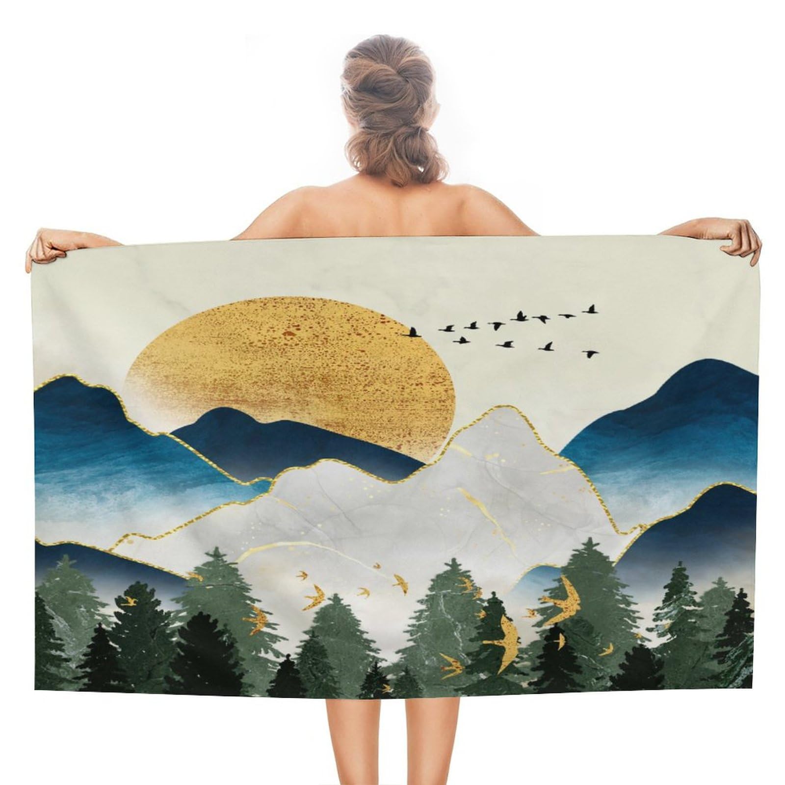 Brebasf Abstract Forest Mountain Oversized Lightweight,Extra Large Soft Beach Towels Retro Mid Century Boho Sun Sunset Marble Design Sauna Beach Gym 51W x31L