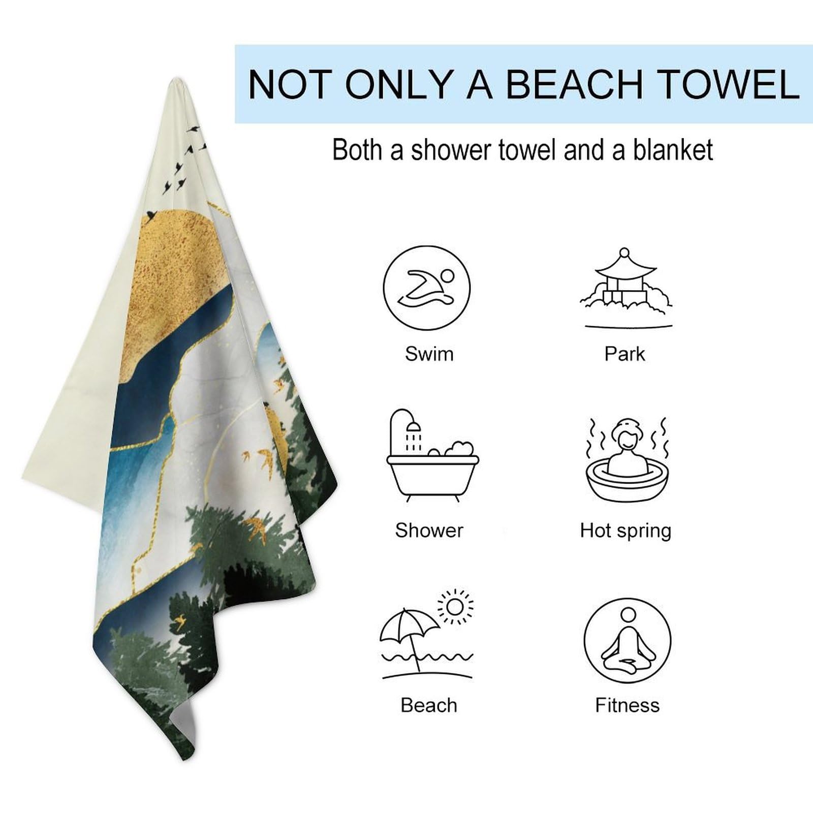 Brebasf Abstract Forest Mountain Oversized Lightweight,Extra Large Soft Beach Towels Retro Mid Century Boho Sun Sunset Marble Design Sauna Beach Gym 51W x31L