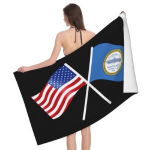 ADOSIA American and Boston Flag Beach Towel 32x52in Oversized Soft Absorbent Beach Towel