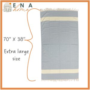 ENA HOME Turkish Beach Towel - 100% Cotton Peshtemal Towel Blanket - 39x71 Extra Large Wearable Turkish Towel for Beach, Sauna, Bath, Pool - Quick Dry - Highly Absorbent Sand Free (Baby Blue)