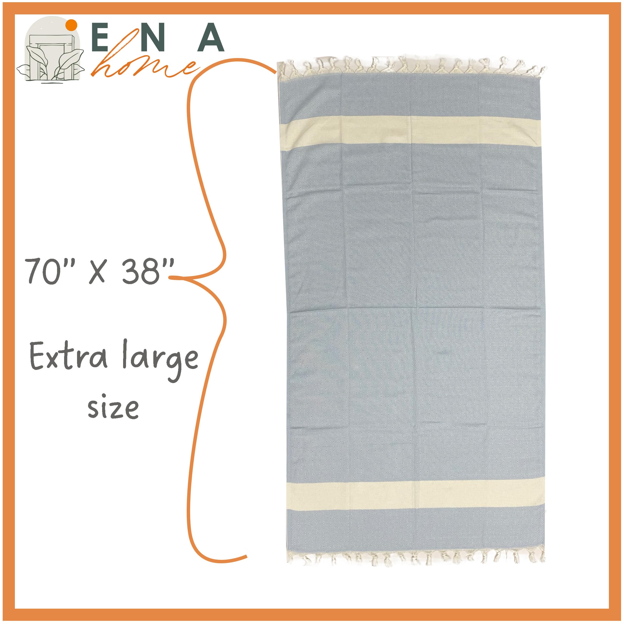 ENA HOME Turkish Beach Towel - 100% Cotton Peshtemal Towel Blanket - 39x71 Extra Large Wearable Turkish Towel for Beach, Sauna, Bath, Pool - Quick Dry - Highly Absorbent Sand Free (Baby Blue)