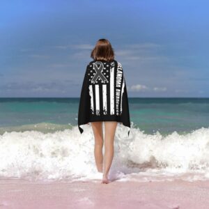 ADOSIA US Flag Black Ribbon Skin Cancer Melanoma Awareness Beach Towel 32x52in Oversized Soft Absorbent Beach Towel