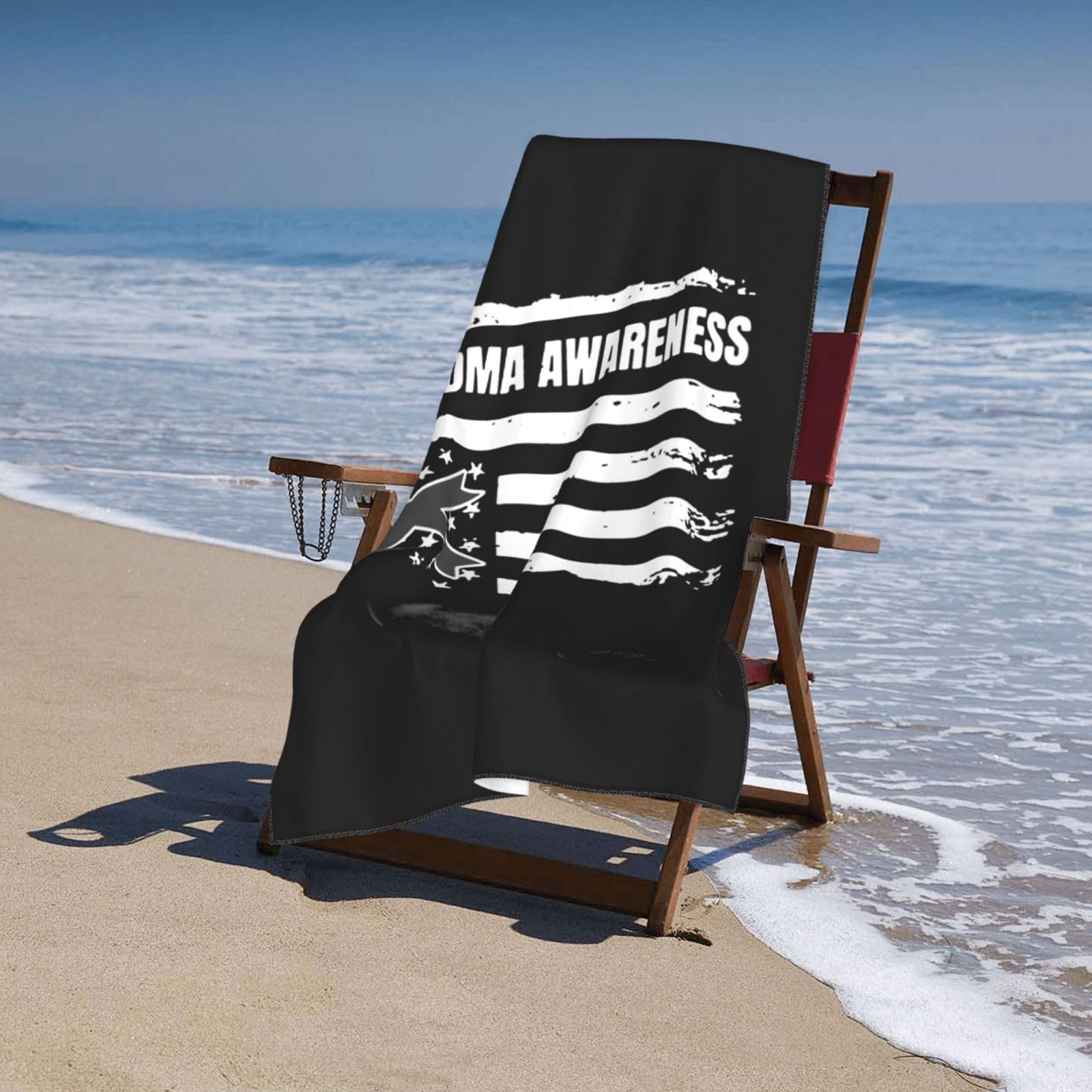 ADOSIA US Flag Black Ribbon Skin Cancer Melanoma Awareness Beach Towel 32x52in Oversized Soft Absorbent Beach Towel