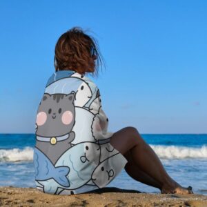 Cute Cat Fish Microfiber Absorbent Lightweight Beach Towels Fast Dry Oversized Sand Free Beach Blanket 31x51in for Swimming Camping Travel Gym and Yoga