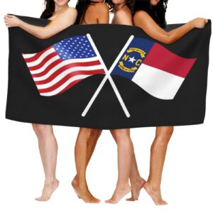 ADOSIA American and North Carolina Flag Beach Towel 32x52in Oversized Soft Absorbent Beach Towel
