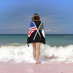 ADOSIA American and North Carolina Flag Beach Towel 32x52in Oversized Soft Absorbent Beach Towel