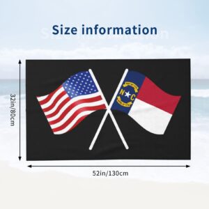 ADOSIA American and North Carolina Flag Beach Towel 32x52in Oversized Soft Absorbent Beach Towel