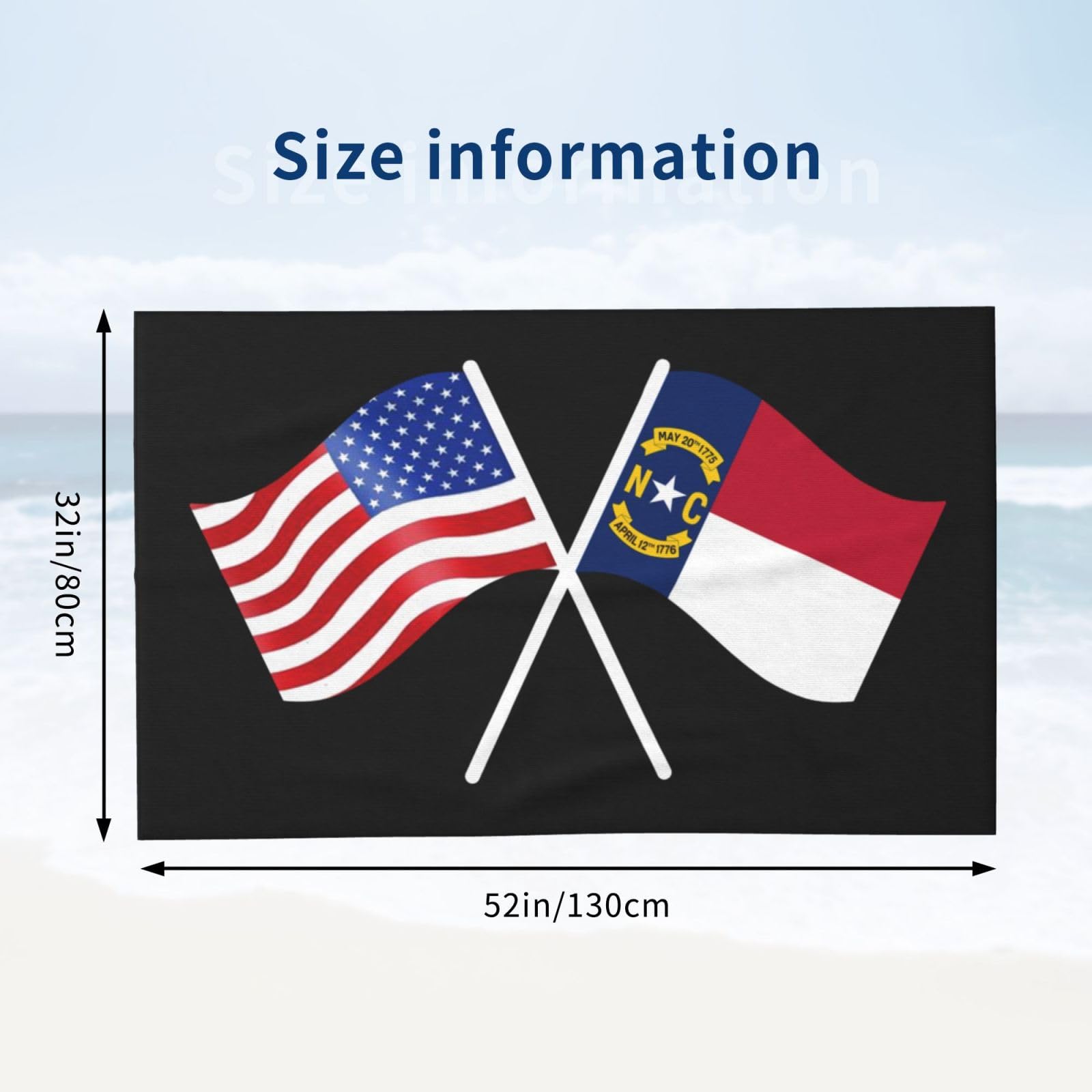 ADOSIA American and North Carolina Flag Beach Towel 32x52in Oversized Soft Absorbent Beach Towel