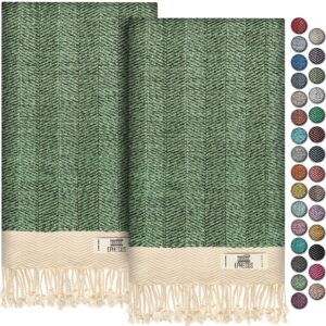 EPHESUS TOWELS Hand Towels - Set of 2 | 18" x 30" - Decorative Turkish Hand Towel for Bathroom, Kitchen, Guest, Face, Hair, Tea, Dishcloth (Herringbone, Apple Green)