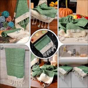 EPHESUS TOWELS Hand Towels - Set of 2 | 18" x 30" - Decorative Turkish Hand Towel for Bathroom, Kitchen, Guest, Face, Hair, Tea, Dishcloth (Herringbone, Apple Green)