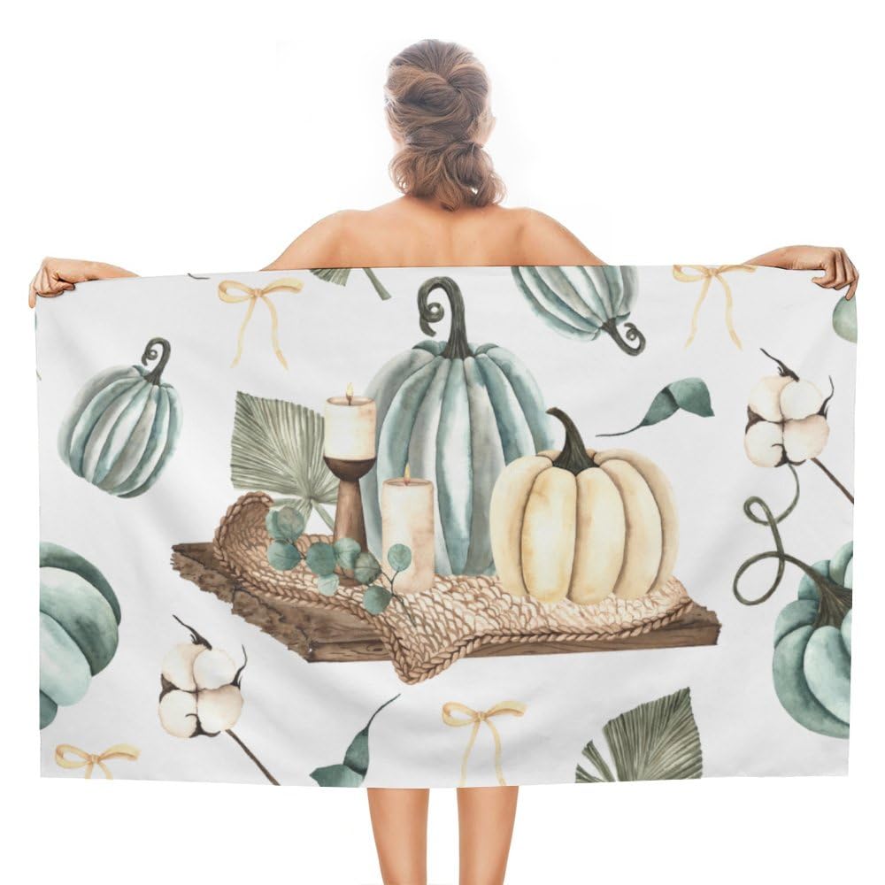 TsingZa Oversized Bath Towels for Bathroom 1 Piece, Large Bath Sheet Soft Absorbent Colored Autumn Pumpkins, Quick Dry Beach Towels Shower Towels Pool Swimming 51”x30”