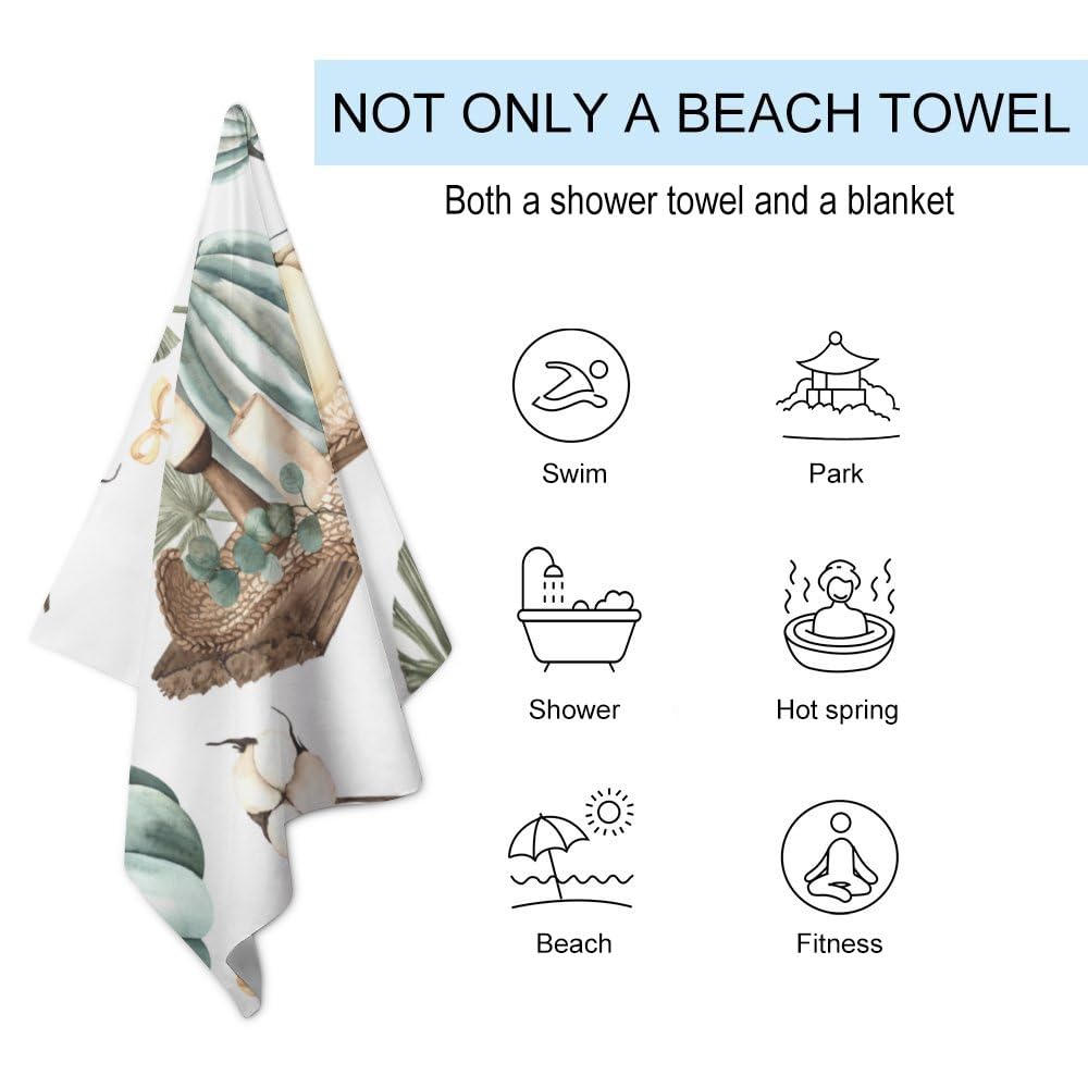 TsingZa Oversized Bath Towels for Bathroom 1 Piece, Large Bath Sheet Soft Absorbent Colored Autumn Pumpkins, Quick Dry Beach Towels Shower Towels Pool Swimming 51”x30”