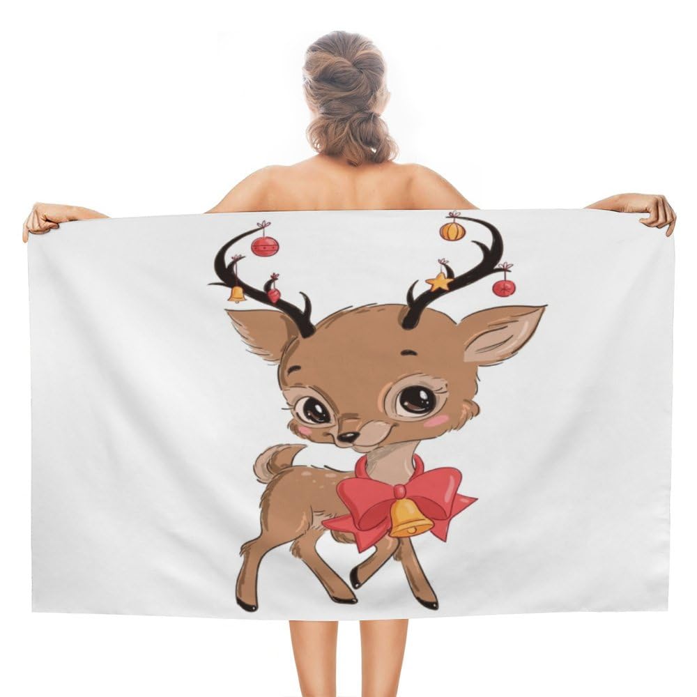 ZHIMI Beach Towels Oversized Cute Cartoon Christmas Deer Hand Bath Towel Pool Towels Microfiber Absorbent Sand Free Quick Dry Towels for Bathroom Gym Camping Women Men 31x51Inch