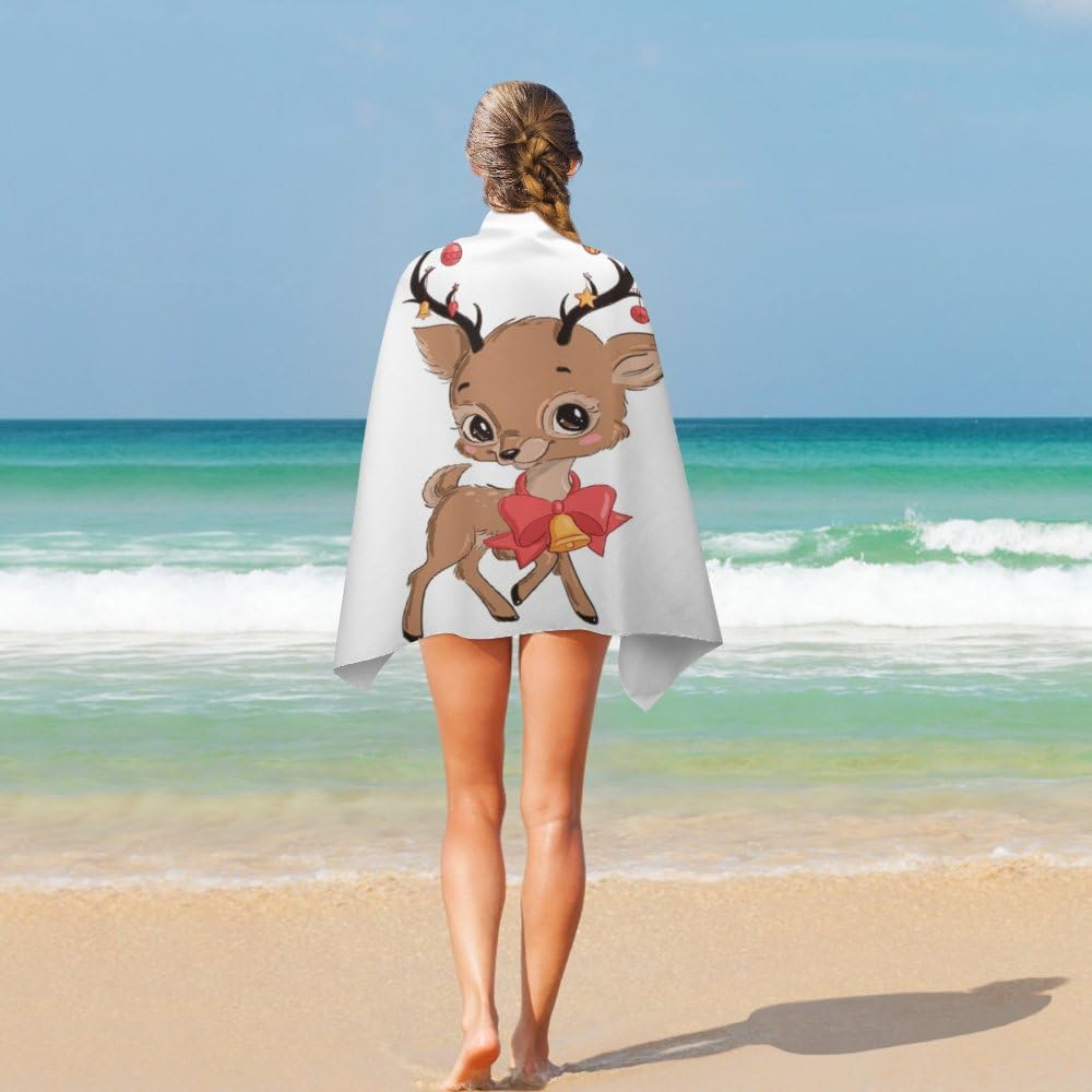 ZHIMI Beach Towels Oversized Cute Cartoon Christmas Deer Hand Bath Towel Pool Towels Microfiber Absorbent Sand Free Quick Dry Towels for Bathroom Gym Camping Women Men 31x51Inch