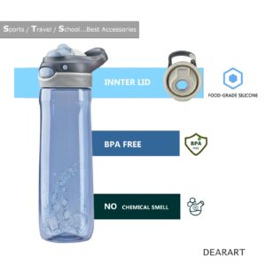 DEARART 26oz Grey Water Bottle Without Straw, BPA FREE Wide Mouth AUTOSPOUT Leak Proof Has Handle, Easy Carried Easy Clean Suit Sports School Travel Office Gym etc.