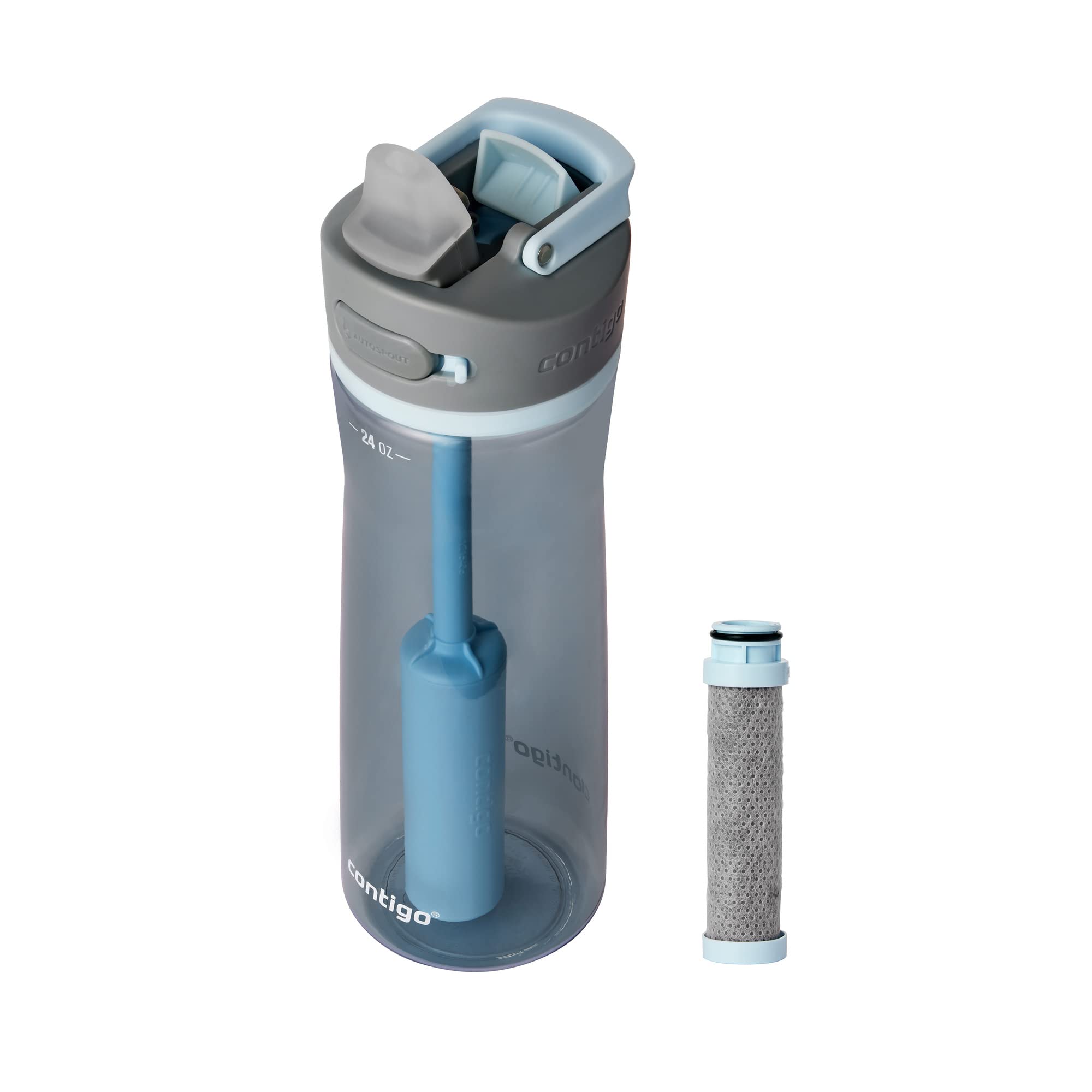 Contigo Wells Plastic Filter Water Bottle with Leak-Proof Straw Lid and Replacement Filter