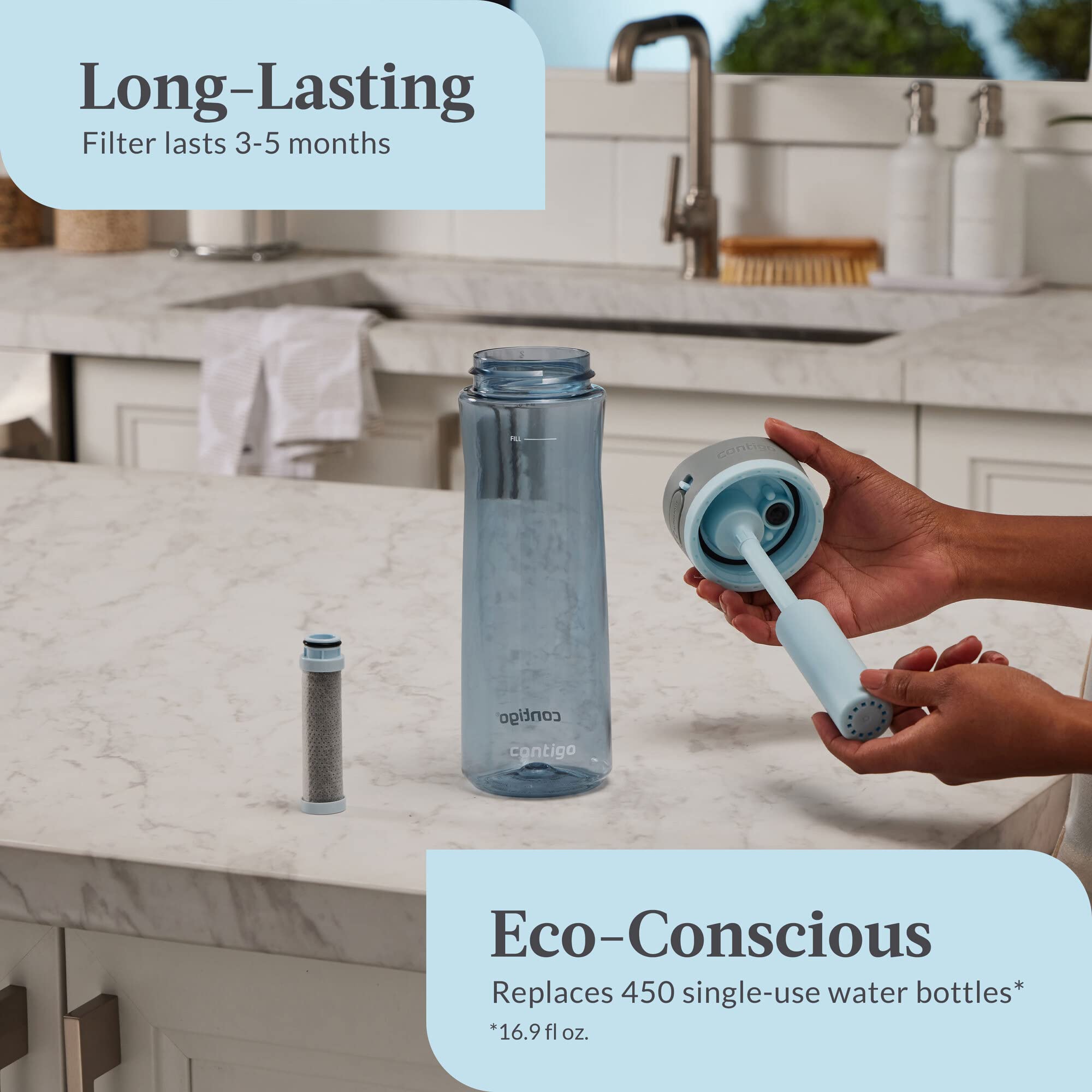 Contigo Wells Plastic Filter Water Bottle with Leak-Proof Straw Lid and Replacement Filter