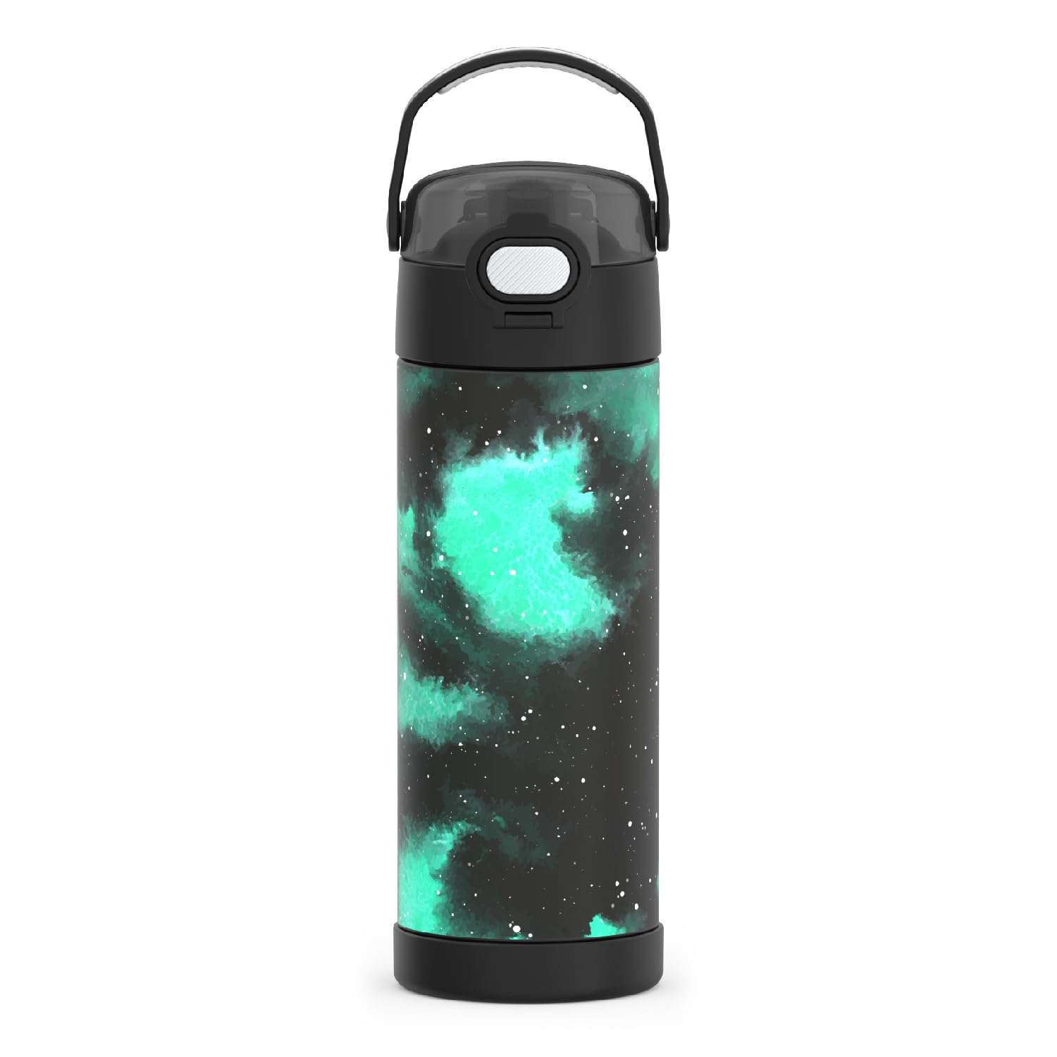 THERMOS FUNTAINER 16 Ounce Stainless Steel Vacuum Insulated Bottle with Wide Spout Lid, Galaxy Green